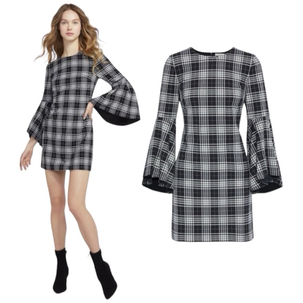 Alice & Olivia Bell Sleeve Plaid Dress
